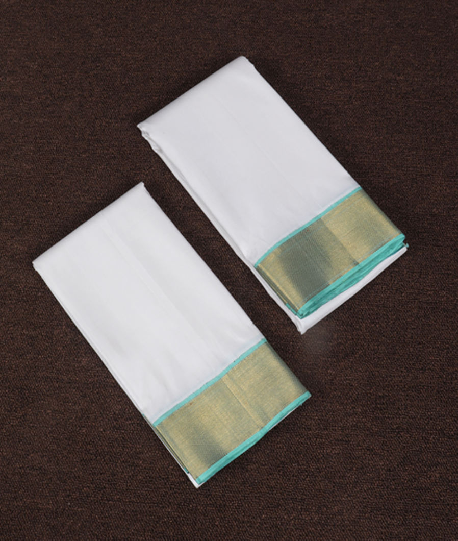 White Handwoven Kanjivaram Silk Dhoti and Vastharam T386683-image