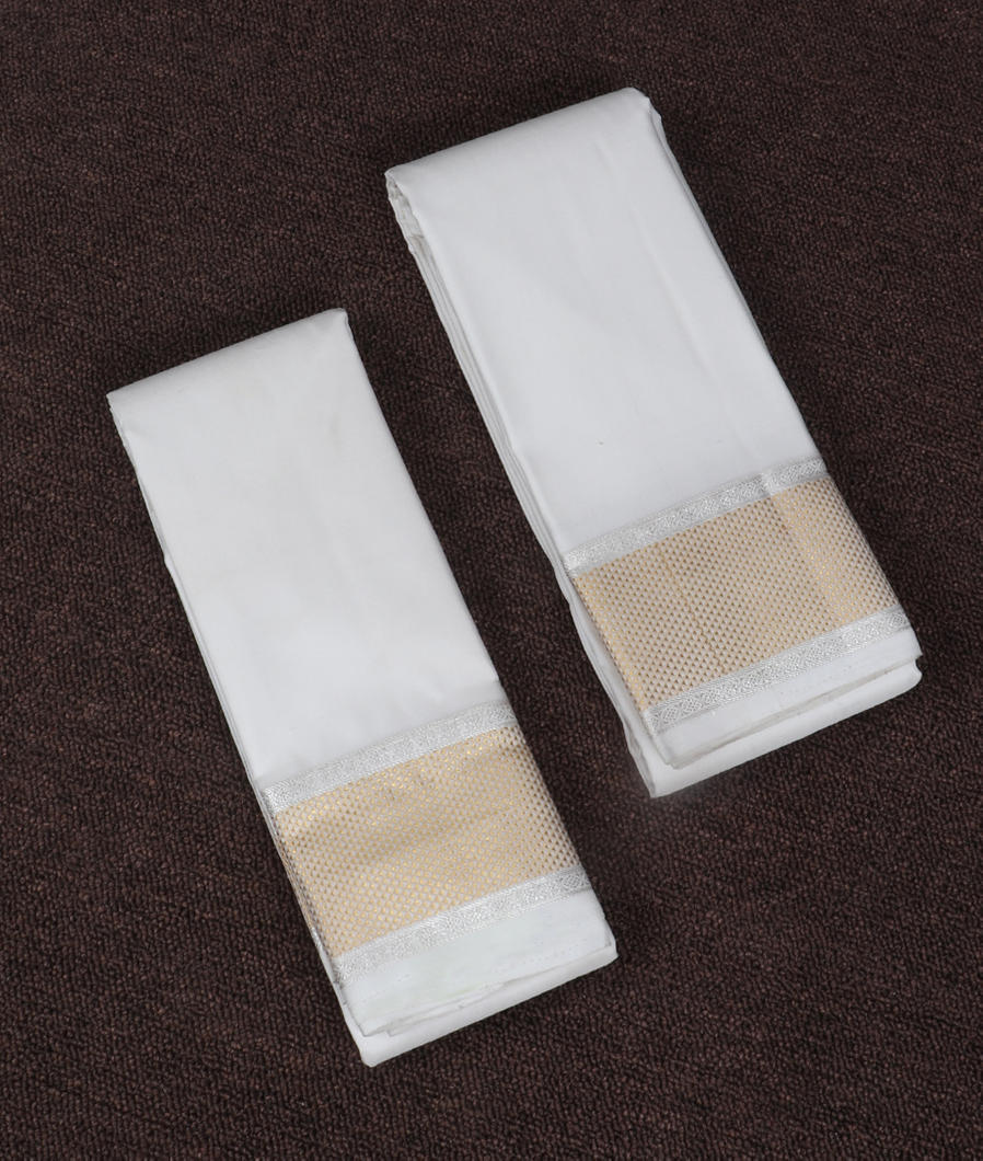 White Handwoven Kanjivaram Silk Dhoti and Vastharam T368925-image