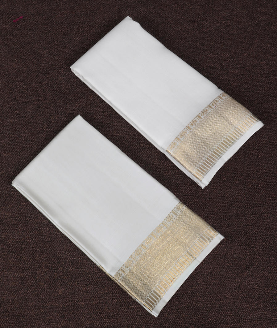 White Handwoven Kanjivaram Silk Dhoti and Vastharam T369329-image