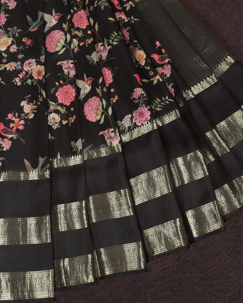 Black Printed kanjivaram Silk Saree T2907732