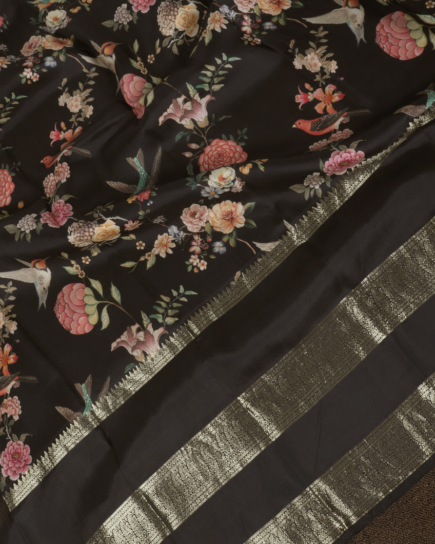 Black Printed kanjivaram Silk Saree T2907734