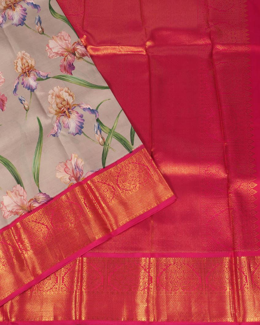 Grey Printed kanjivaram Silk Saree T379213-image