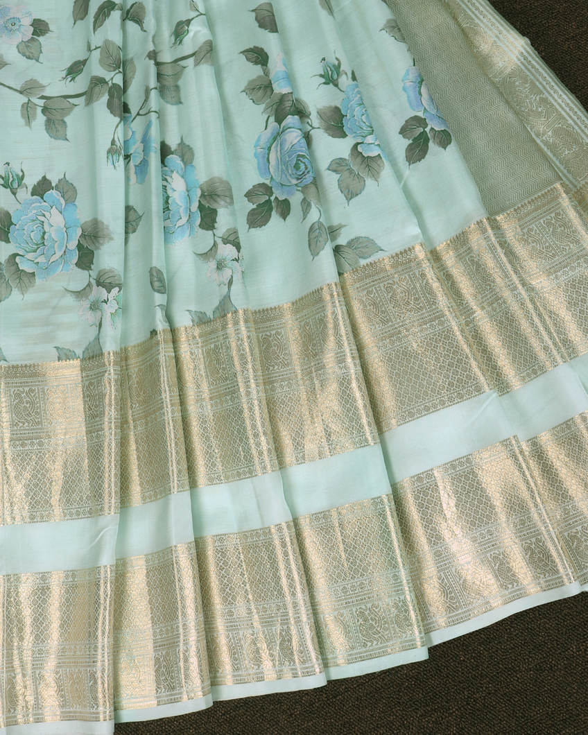 Powder Blue Printed kanjivaram Silk Saree T2907772