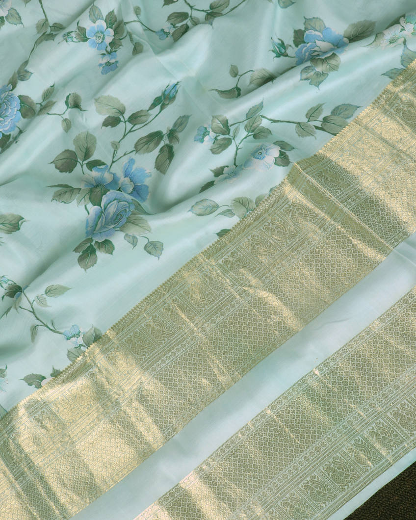 Powder Blue Printed kanjivaram Silk Saree T2907774