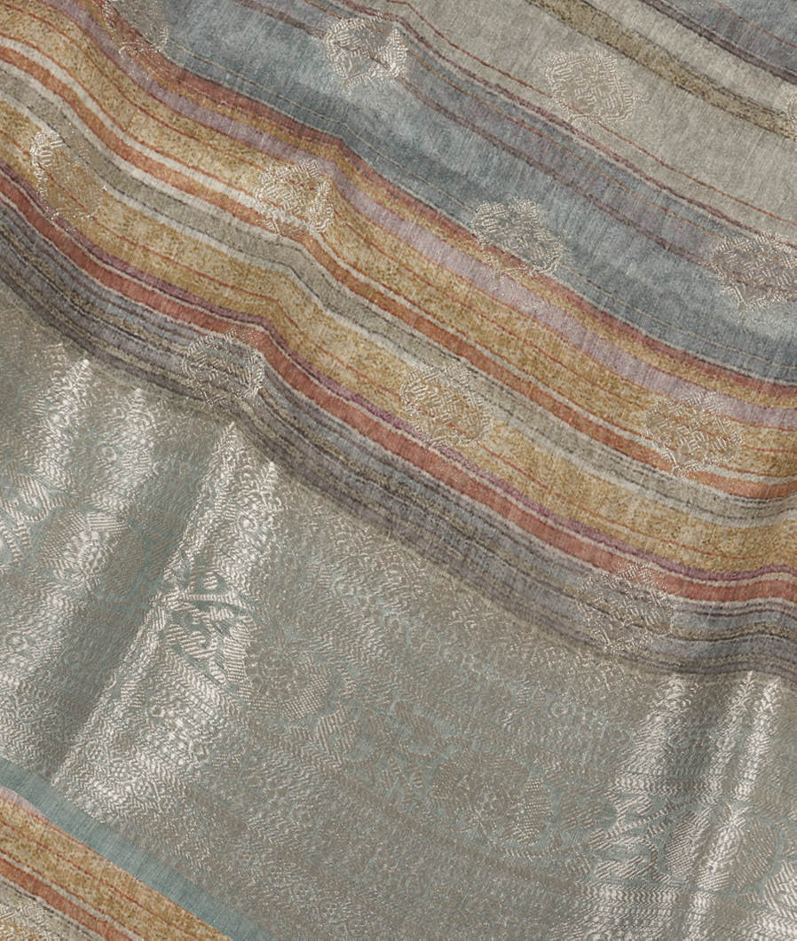 Multicolour Linen Printed Saree T350152-image