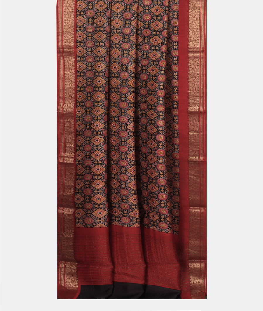 Black Tussar Printed Saree T2629022