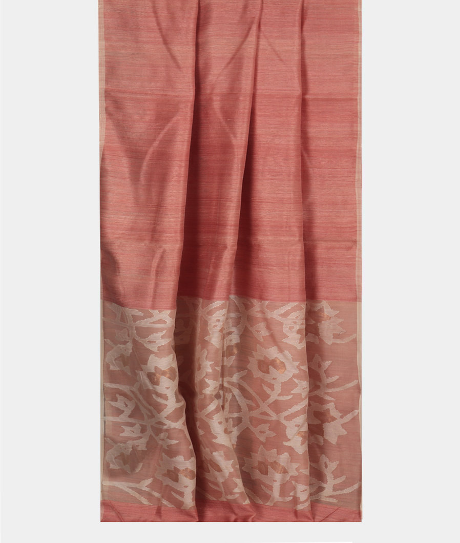Onion Pink Handwoven Tussar Saree T3786512