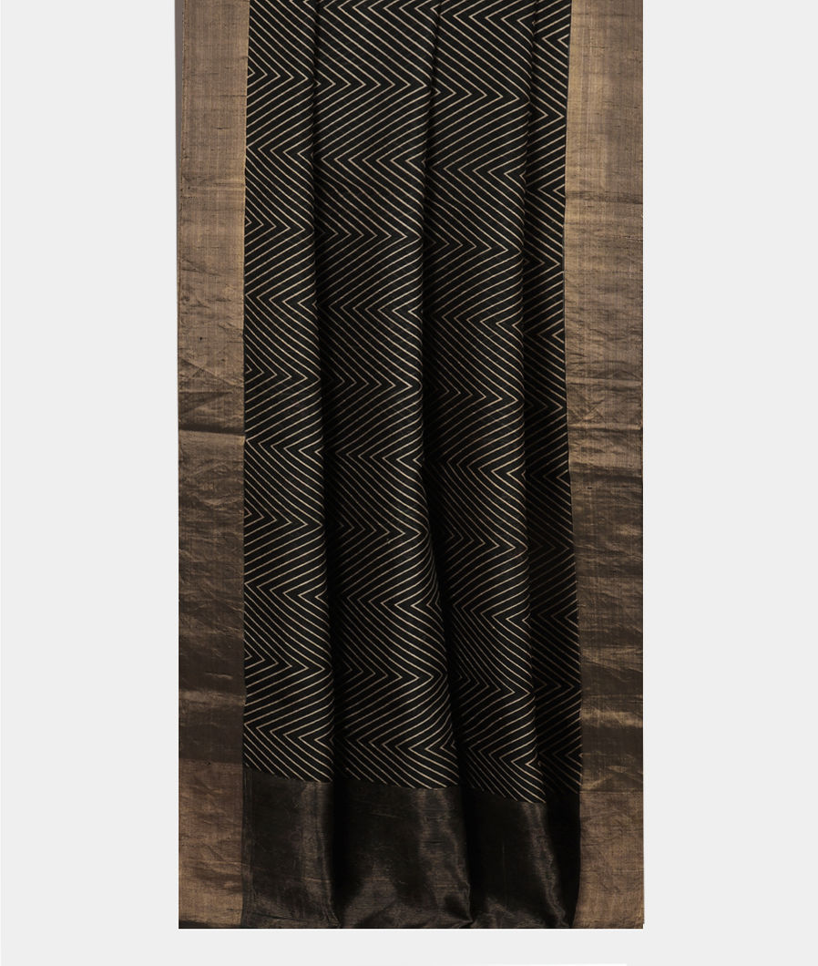 Black Printed Raw Silk Saree T3762642