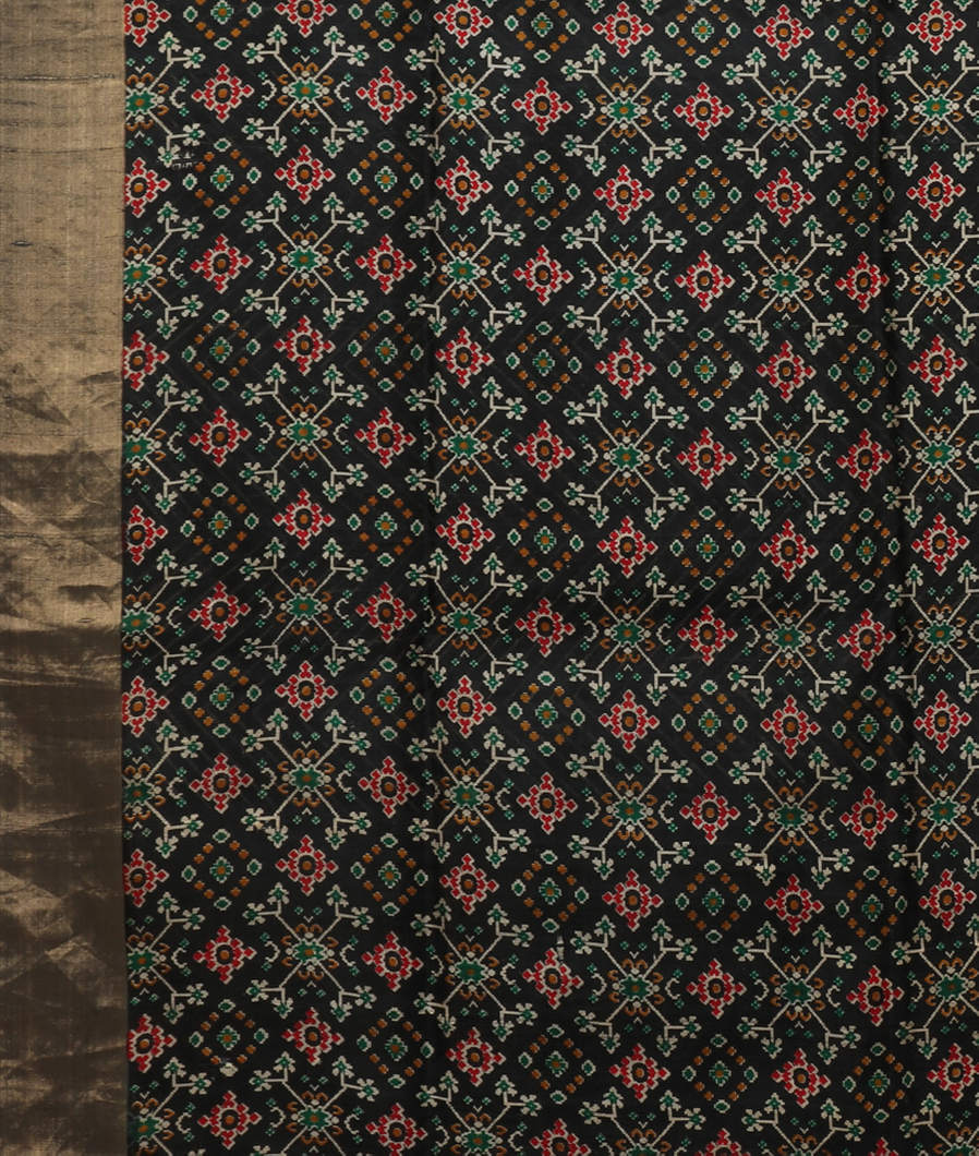 Black Printed Raw Silk Saree T3762643