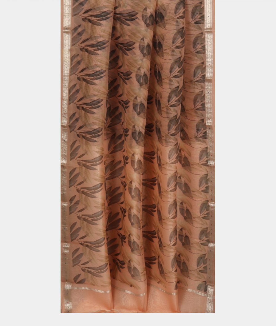 Light Peach Kora Organza Printed Saree T3490952