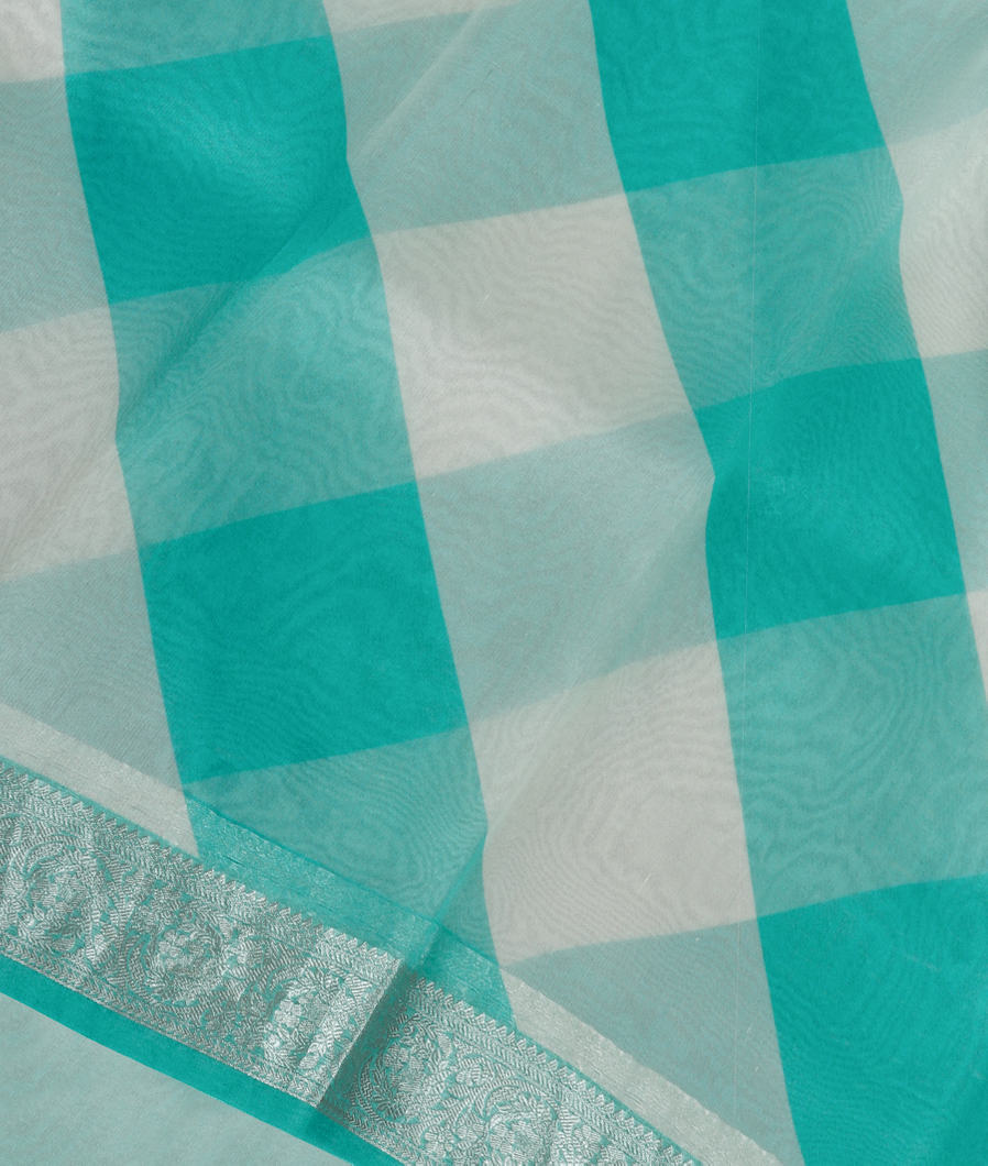 Blue and White Kora Organza Printed Saree T326055-image