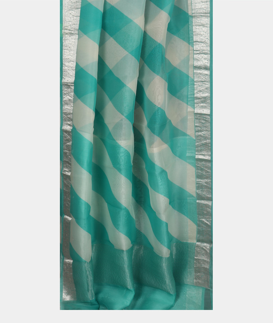 Blue and White Kora Organza Printed Saree T3260552