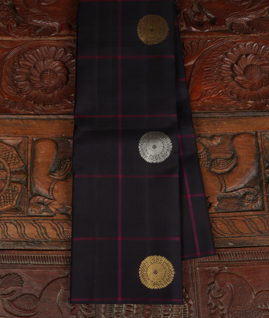 Midnight Blue Handwoven Kanjivaram Silk Saree T386405-image