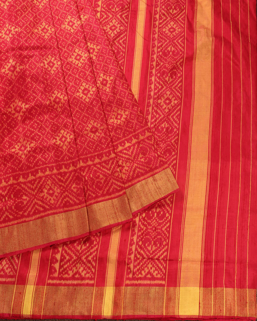 Red Raw Silk Rajkot Patola Saree T3687062