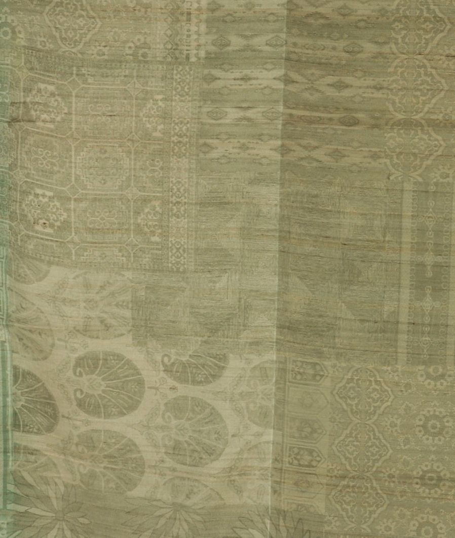 Grey Kora Organza Printed With Tussar Border and Pallu T3792653