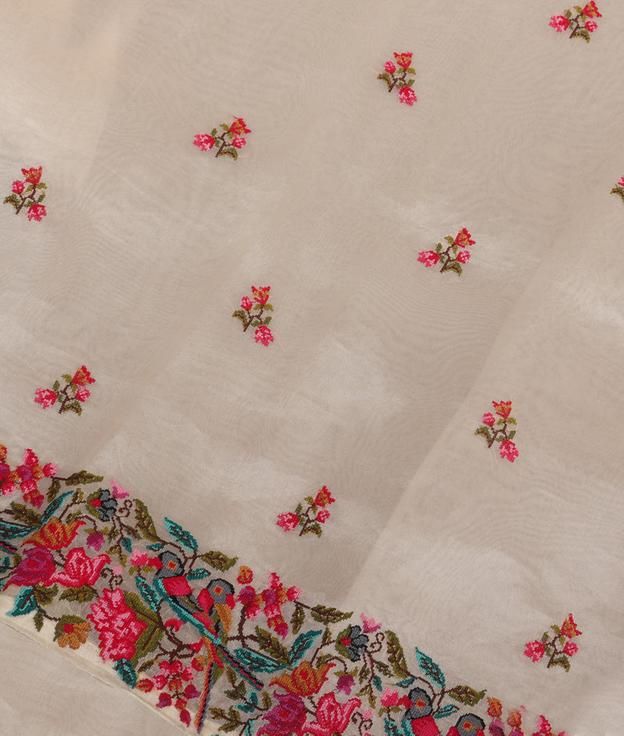 White Kora Organza Embroidery Saree T297808-image