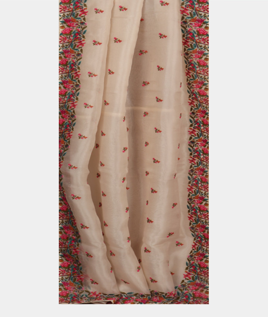 White Kora Organza Embroidery Saree T2978082