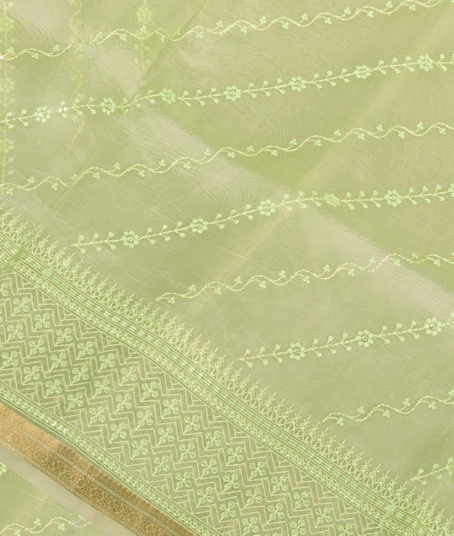 Green Kora Organza Embroidery Saree T379473-image