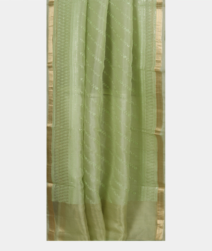 Green Kora Organza Embroidery Saree T3794732
