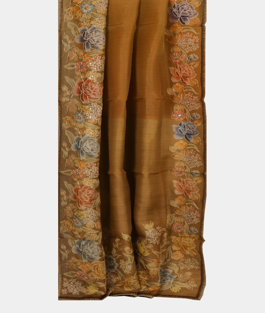 Beige Kora Organza Embroidery Saree T3209612