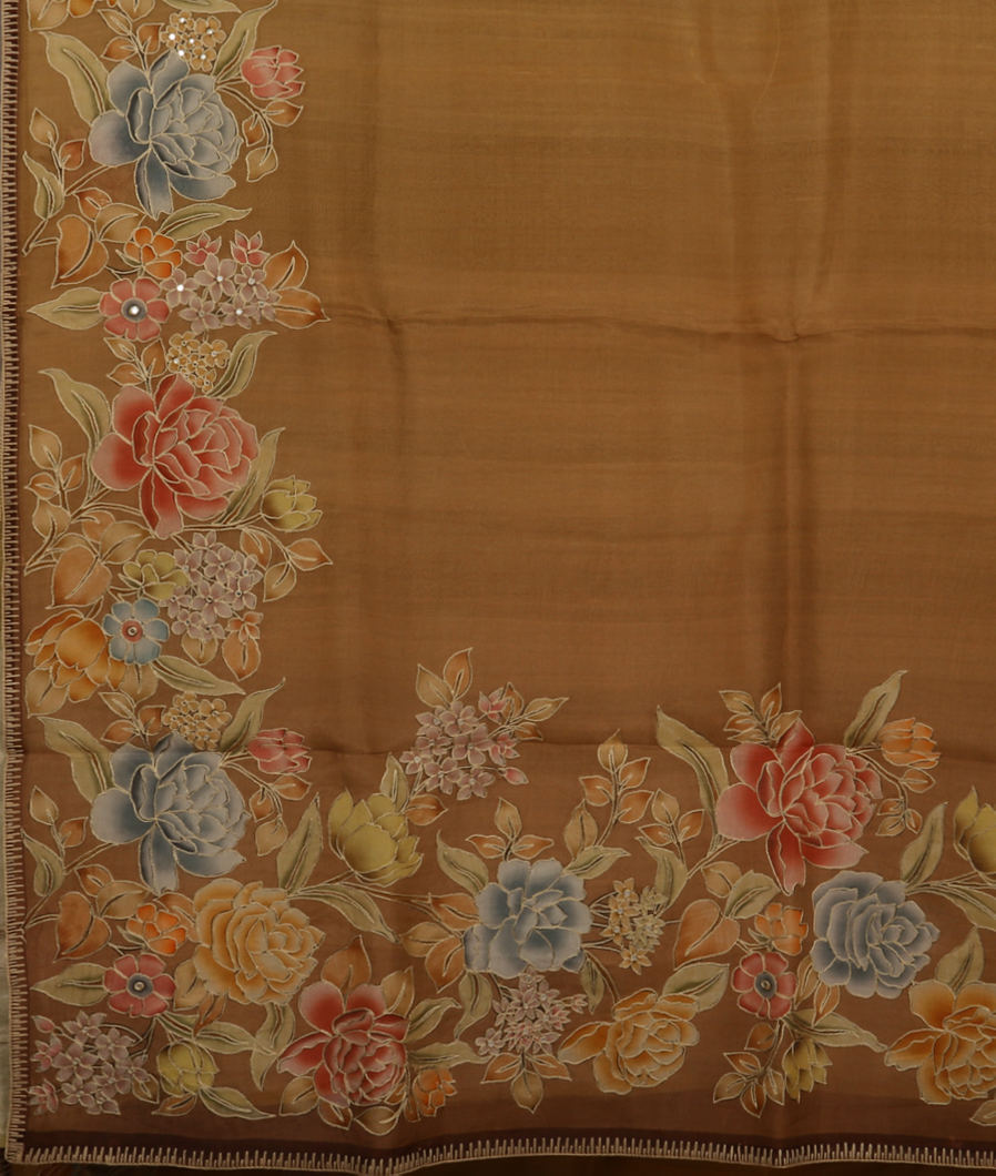 Beige Kora Organza Embroidery Saree T3209614