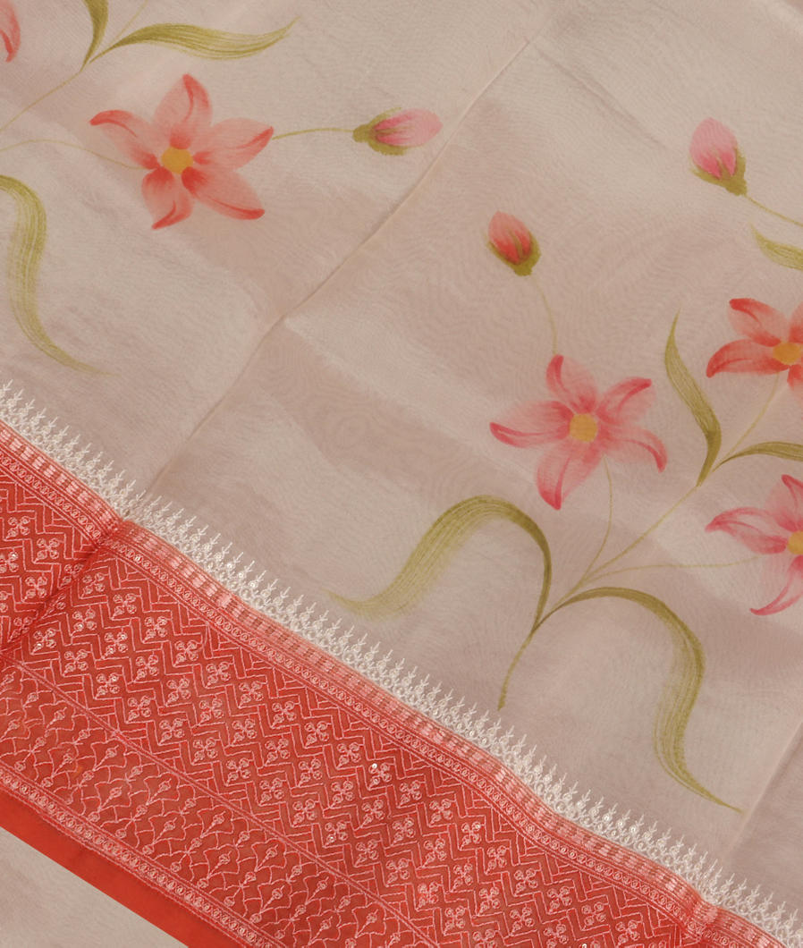White Kora Organza Embroidery Saree T379486-image