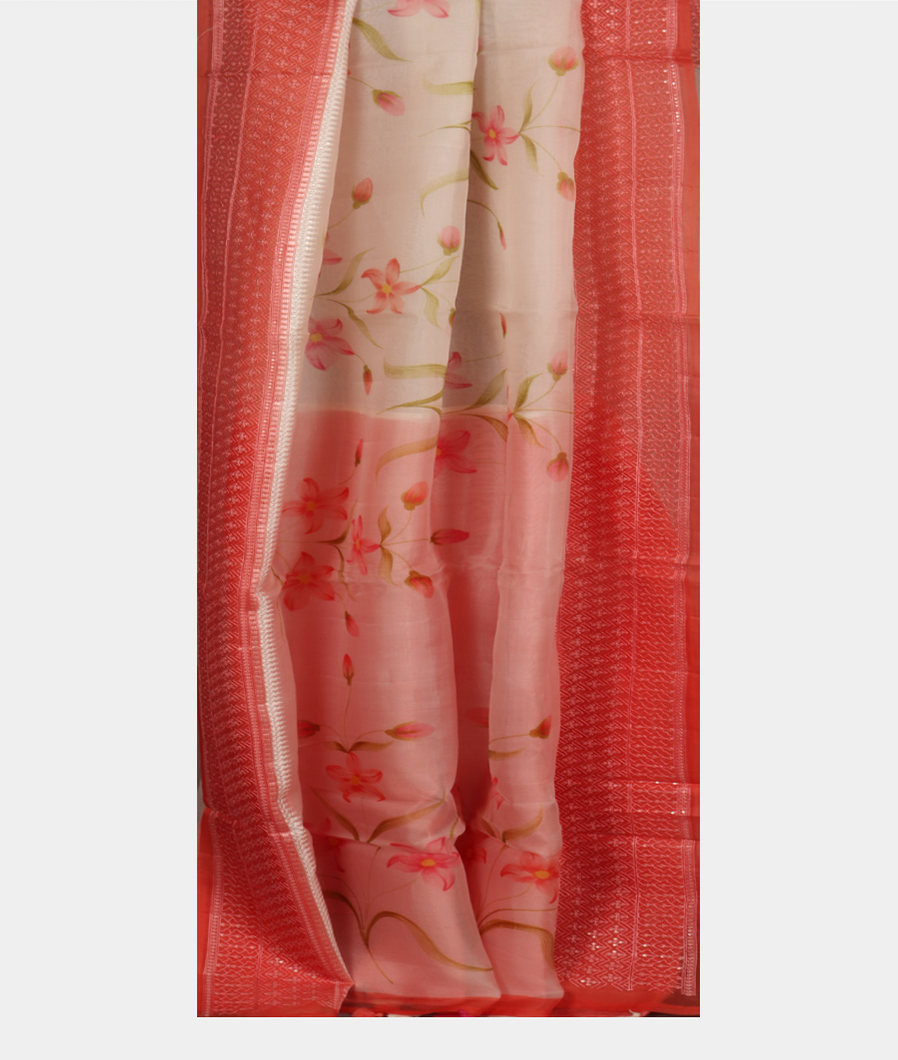 White Kora Organza Embroidery Saree T3794862