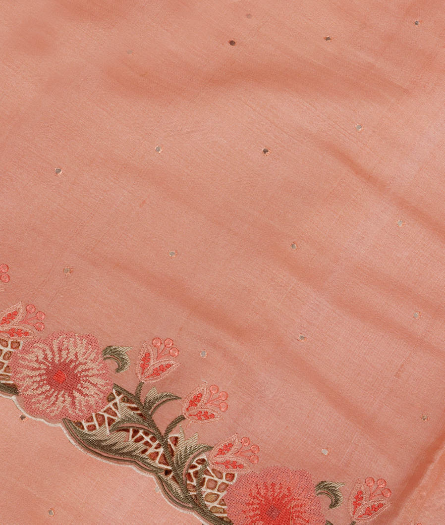 Salmon Pink Tussar Cutwork Saree T366637-image