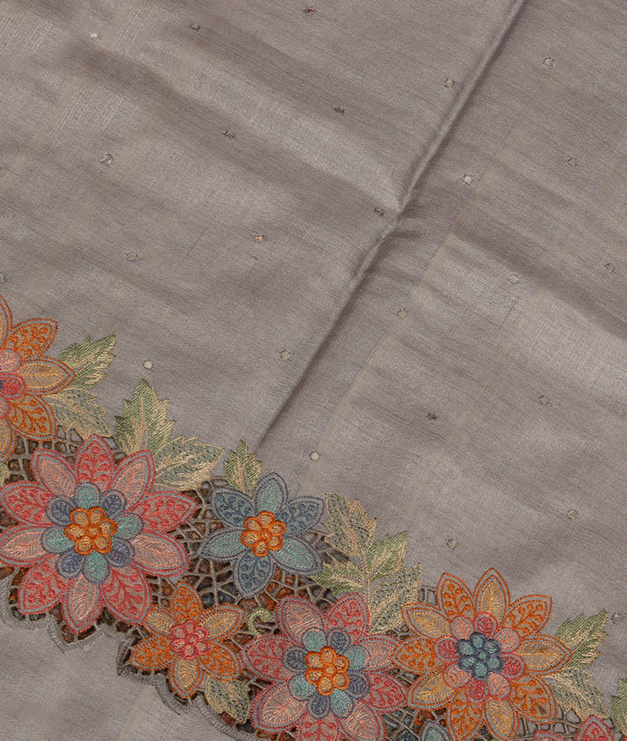 Grey Tussar Cutwork Saree T381108-image
