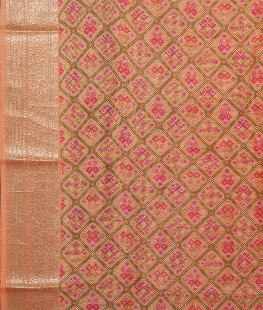 Peach Tussar Printed Saree T2835753