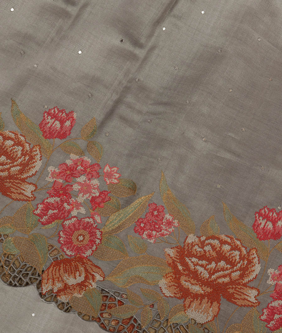 Grey Tussar Cutwork Saree T365406-image