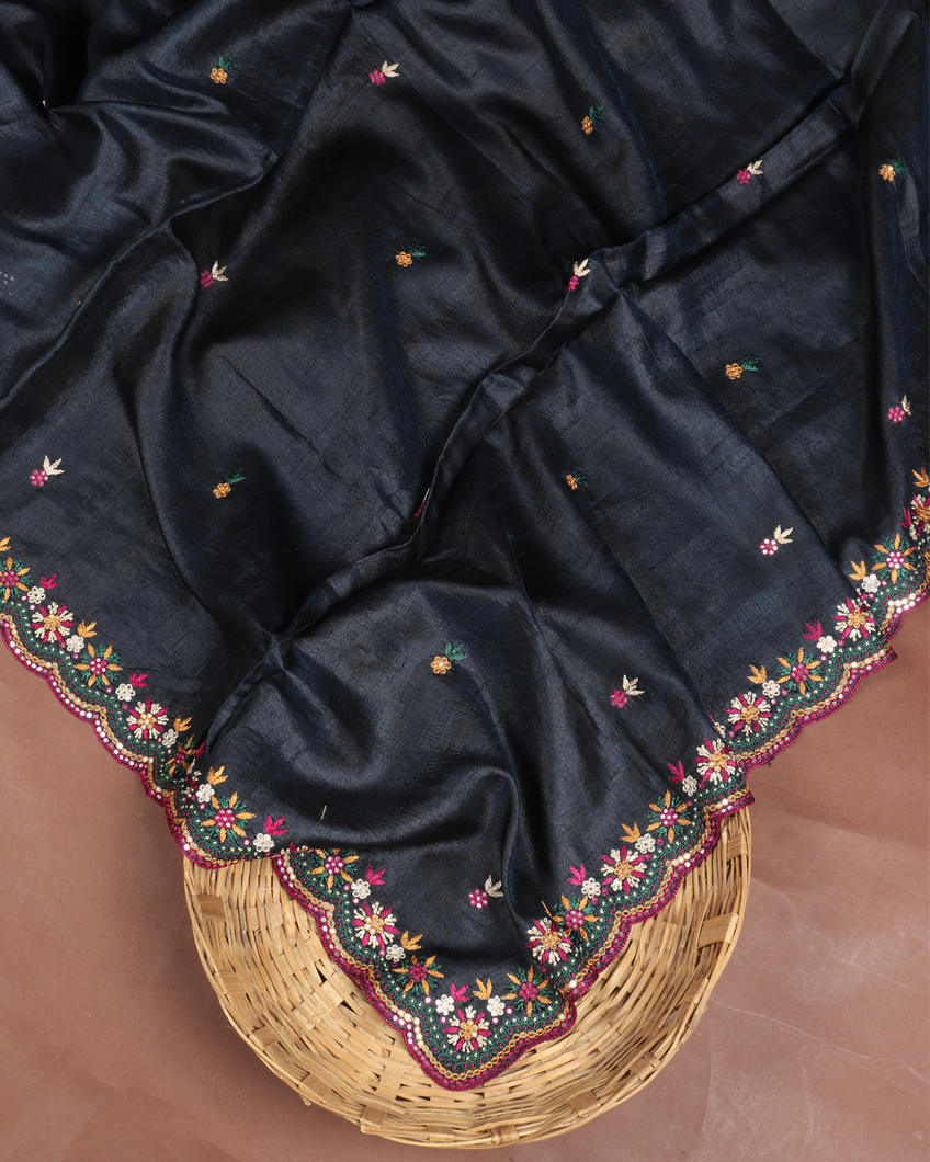 Blue Tussar Embroidery Saree T387066-image