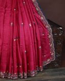 Reddish Pink Tussar Embroidery Saree T3870672