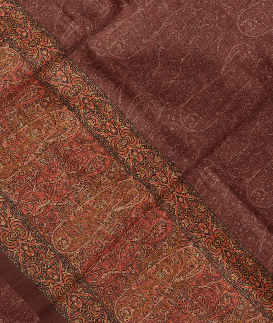 Brown Soft Tussar Printed Saree T154324-image