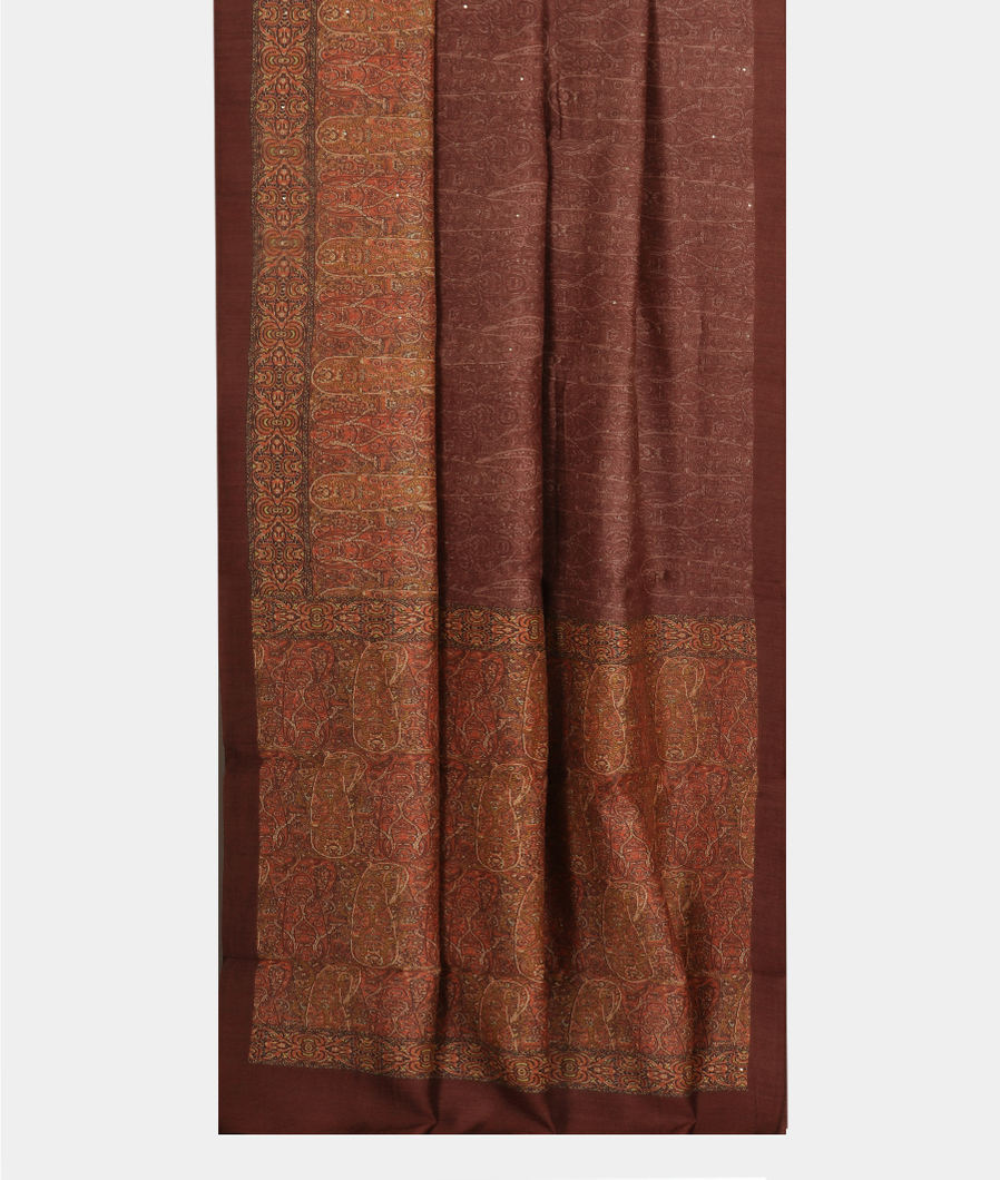Brown Soft Tussar Printed Saree T1543242