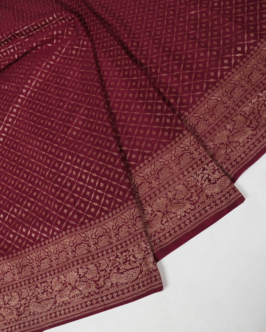 Buy Maroon Crepe Silk Saree T386349