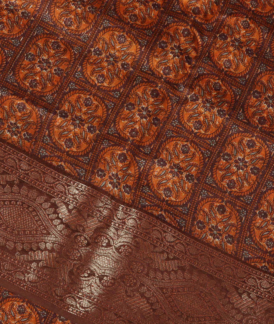 Brown Soft Printed Cotton Saree T388185-image