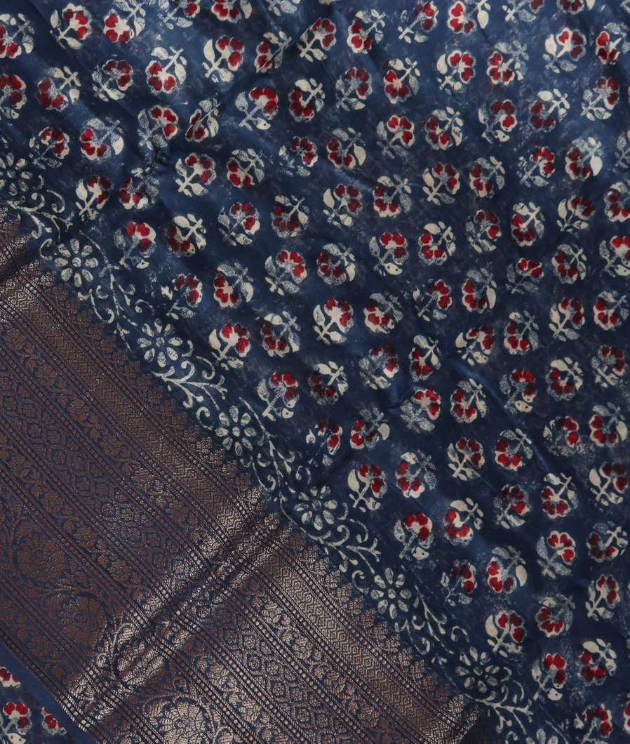 Blue Soft Printed Cotton Saree T388226-image