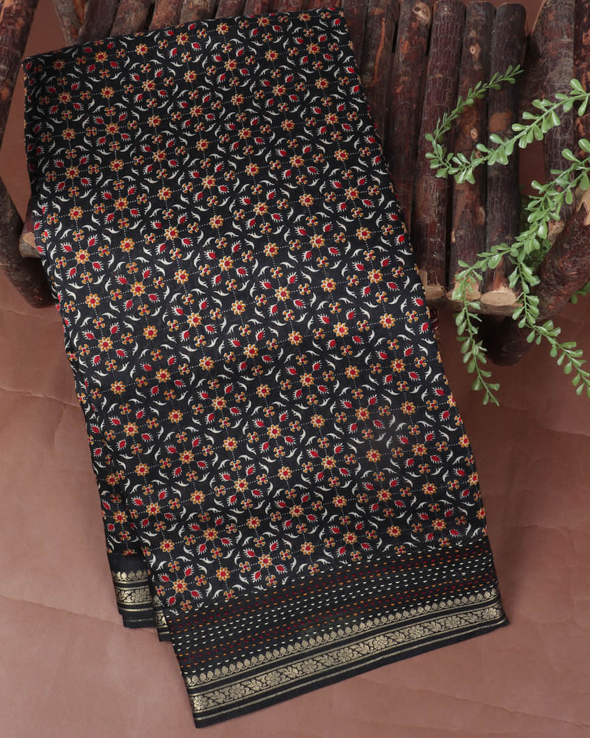 Black Tussar Printed Saree T380534-image