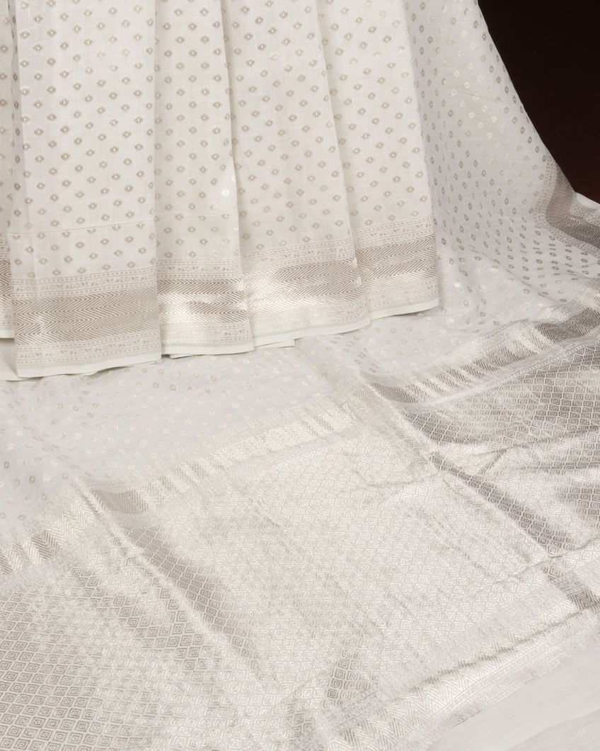 White Banaras Linen Saree T380745-image