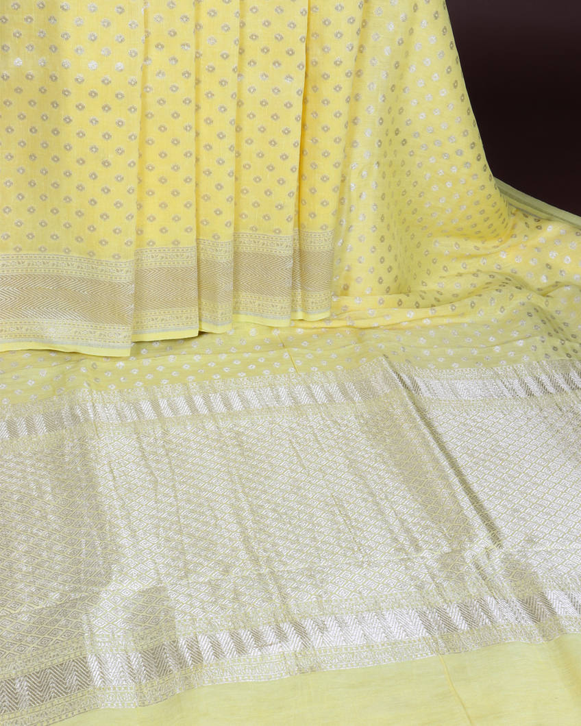 Yellow Banaras Linen Saree T380742-image