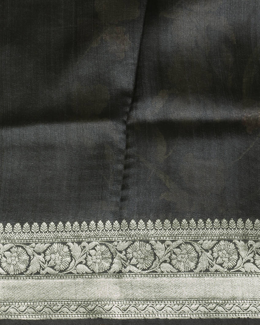 Grey Printed Banaras Tussar Kathan Silk Saree T3877003