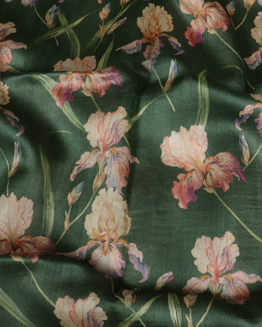 Green Printed Banaras Tussar Kathan Silk Saree T3877054