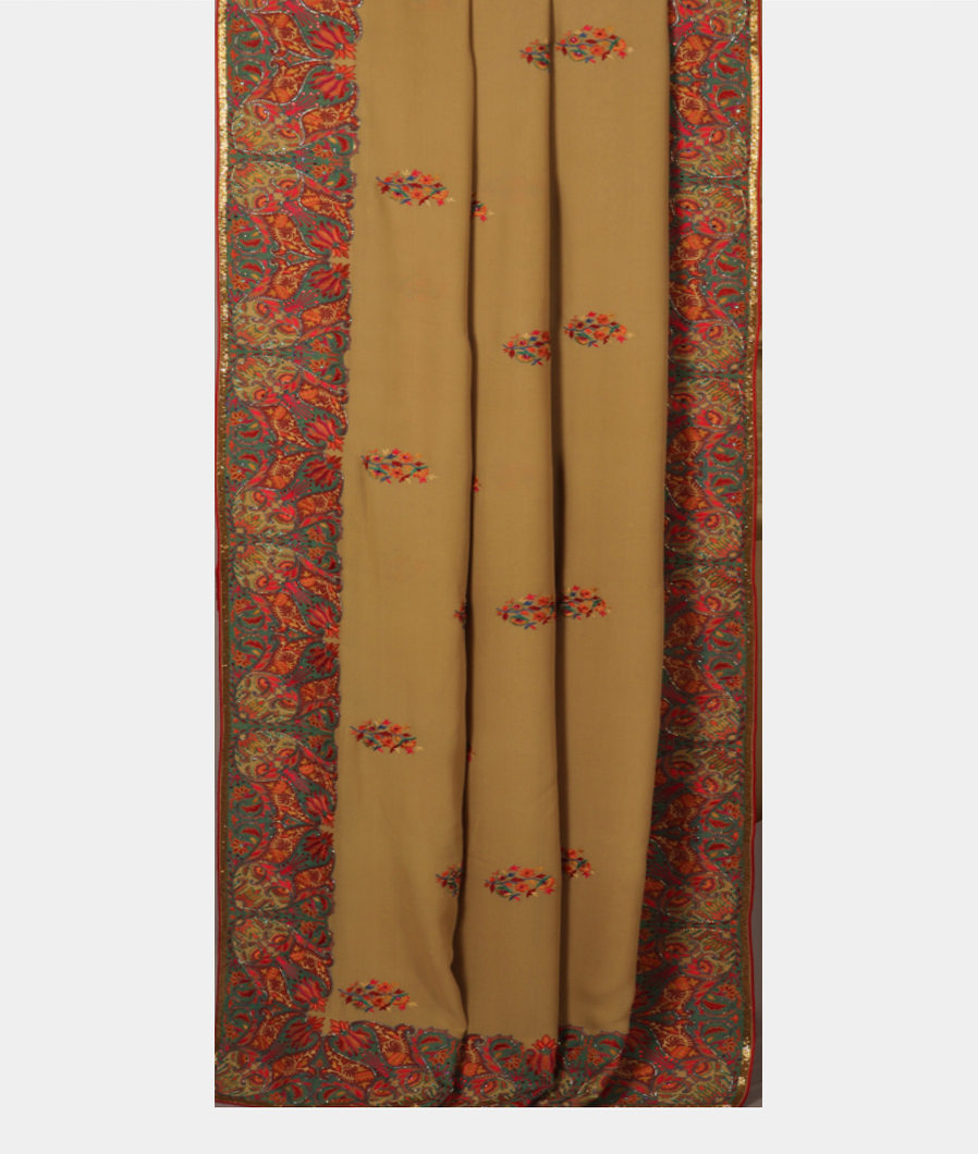 Khaki Georgette Silk Hand Embroidery Saree EZ16502