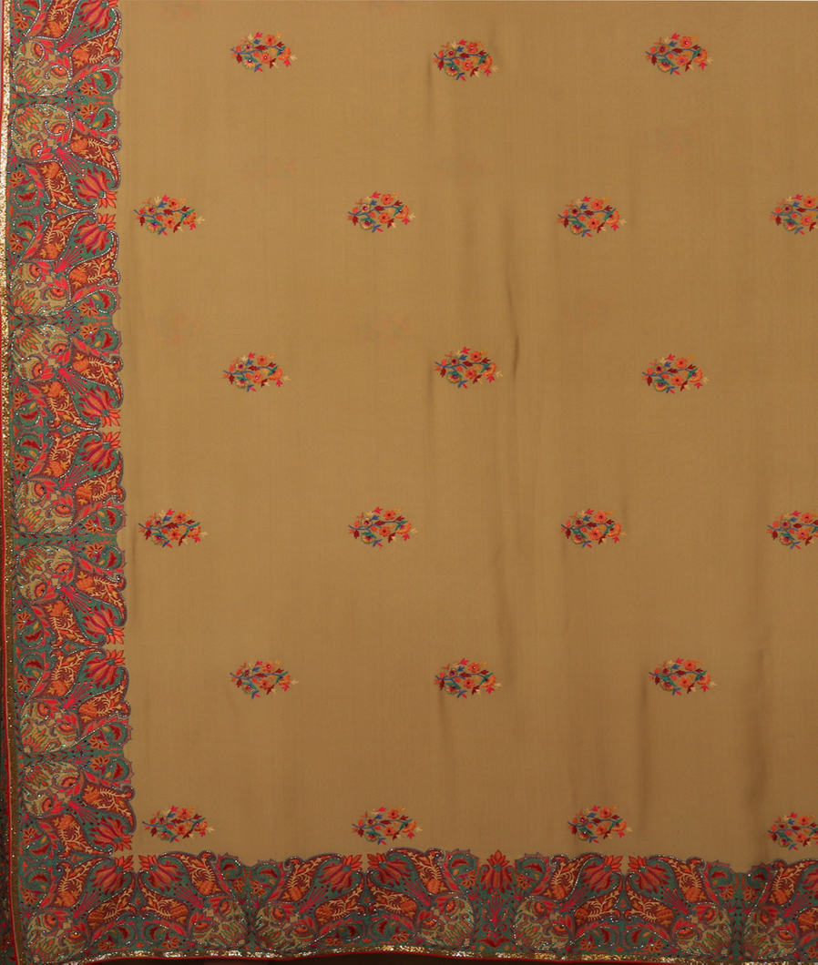 Khaki Georgette Silk Hand Embroidery Saree EZ16504