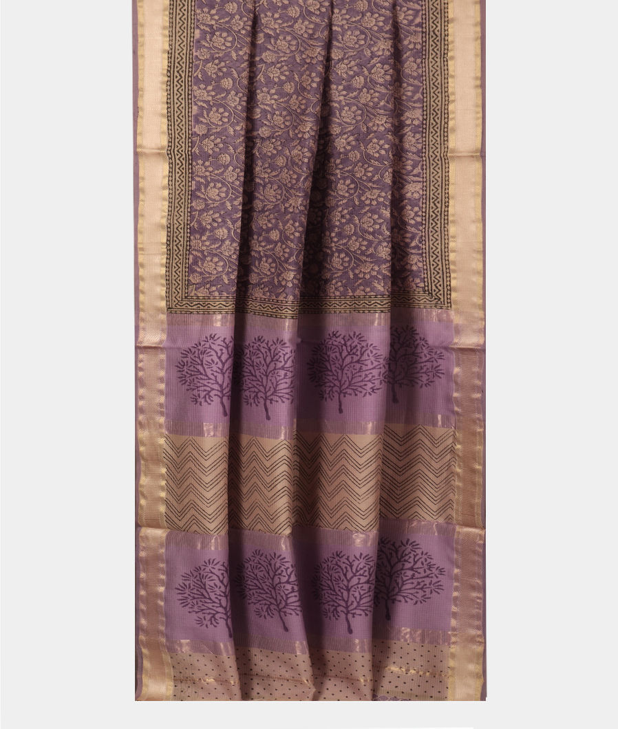 Lavender Maheshwari Printed Cotton Saree T3773562