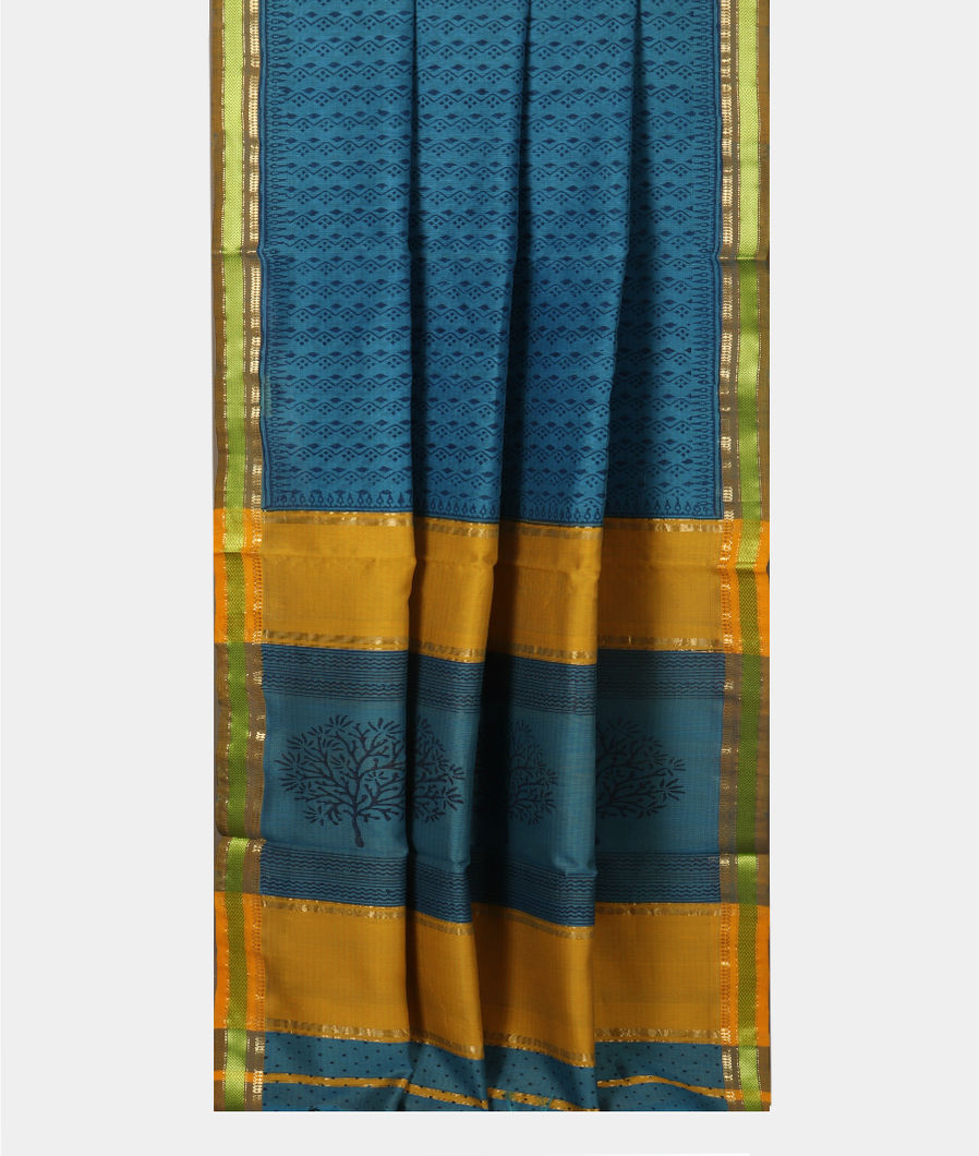 Blue Maheshwari Printed Cotton Saree T3773492