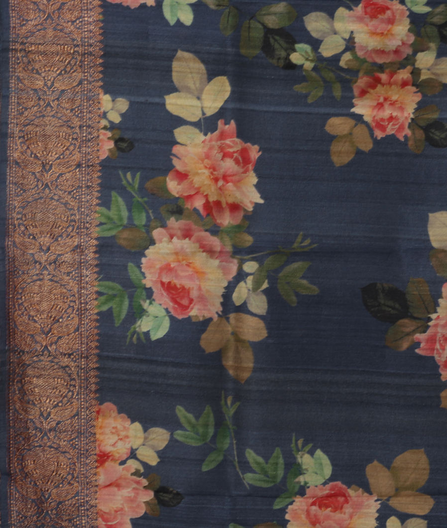 Blue Banaras Tussar Georgette Saree T3187533