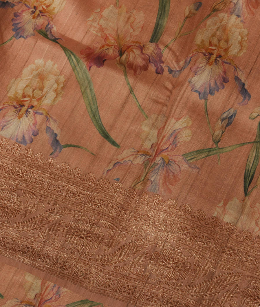 Pink Printed Banaras Tussar Georgette Saree T384012-image