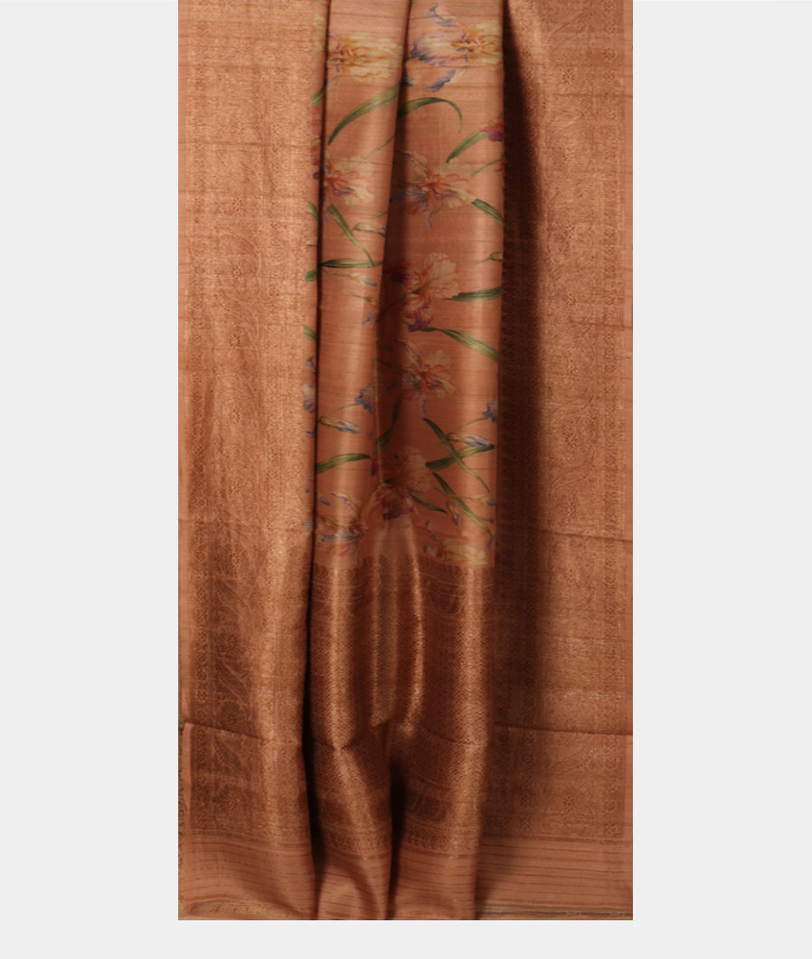 Pink Printed Banaras Tussar Georgette Saree T3840122